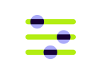 Three green lines with a purple circle on each line