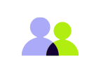Two people icons one in green and one in purple