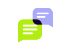 Two quotation icons, one in green and one in purple