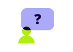 an icon of a person in green, with a purple rectangle and a question mark over it