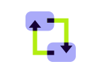 Two purple rectangles and back and forth arrow circle